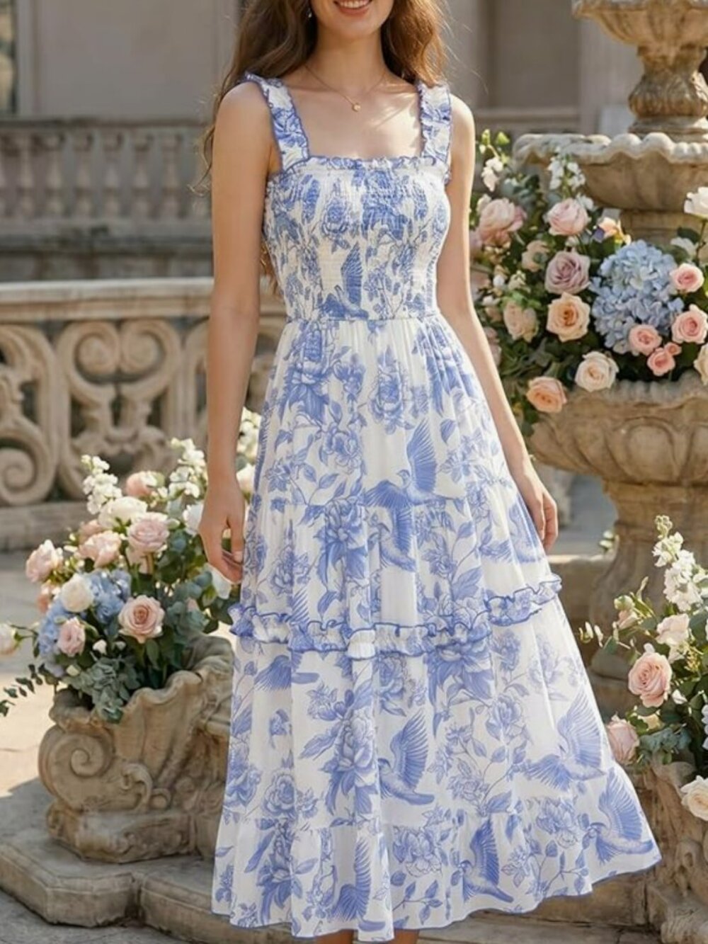 Elegant Flowy Printed Sundress NWOT